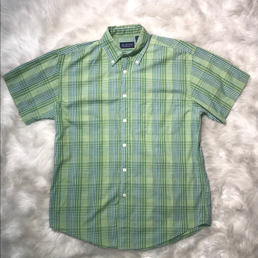 Green pladd button down shirt